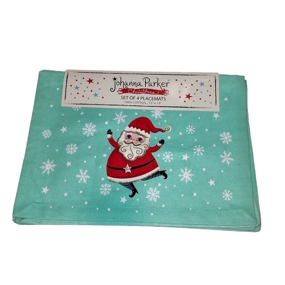 JOHANNA PARKER Mint Green SANTA CLAUS Christmas Cotton PLACEMATS Set of … - Picture 3 of 7
